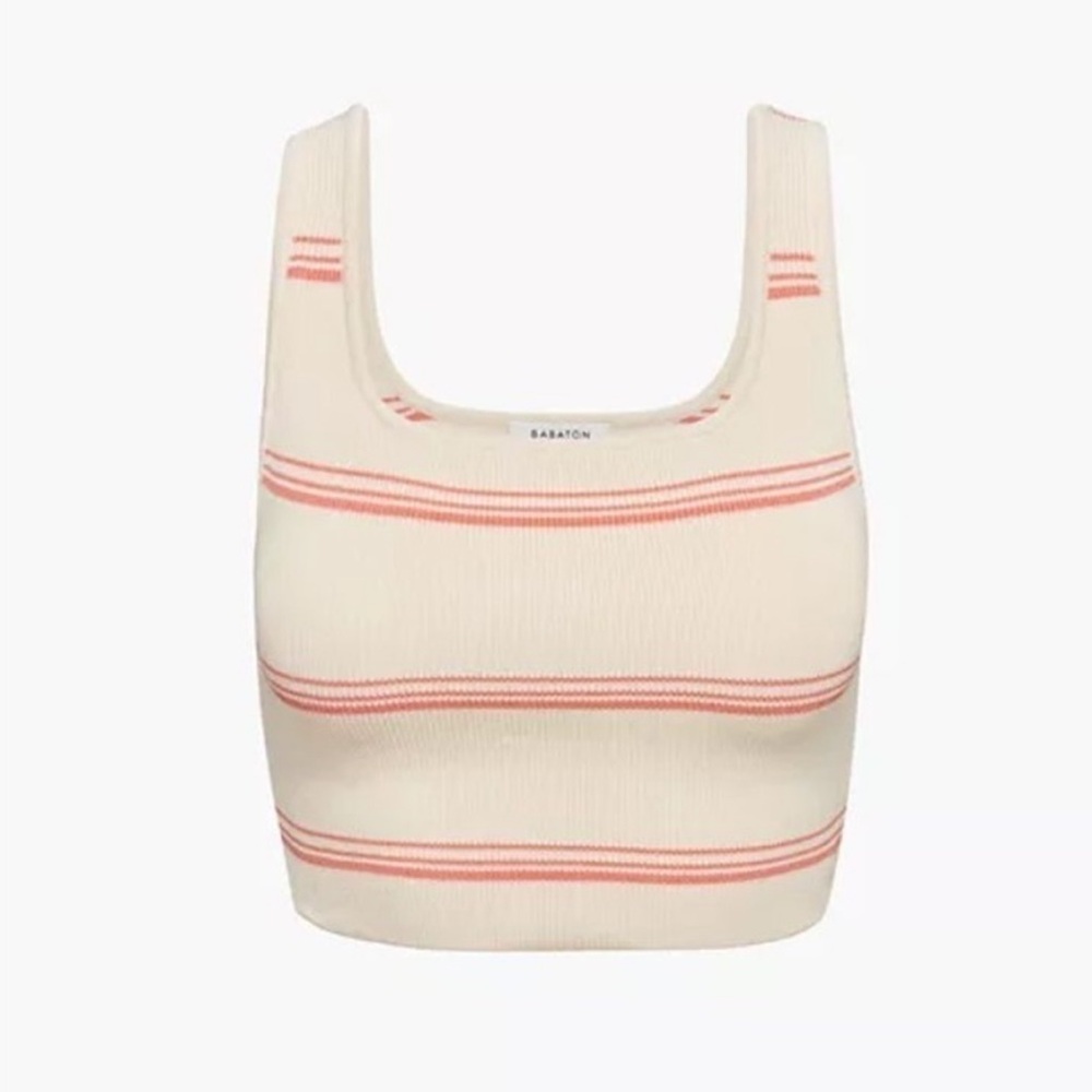 Babaton Aritzia Cream Striped Ribbed Knit Crop Tank Top Womens Sz Boho Coastal